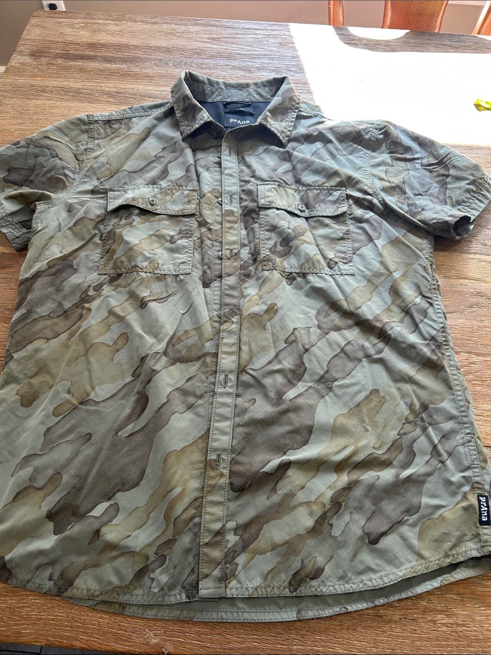 Prana Men's Camouflage Short Sleeve Button-Down Shirt - Olive Green